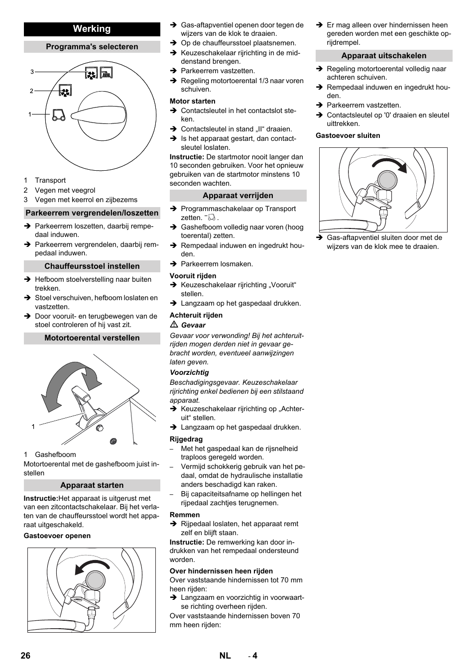 Werking | Karcher KM 150-500 LPG User Manual | Page 26 / 148