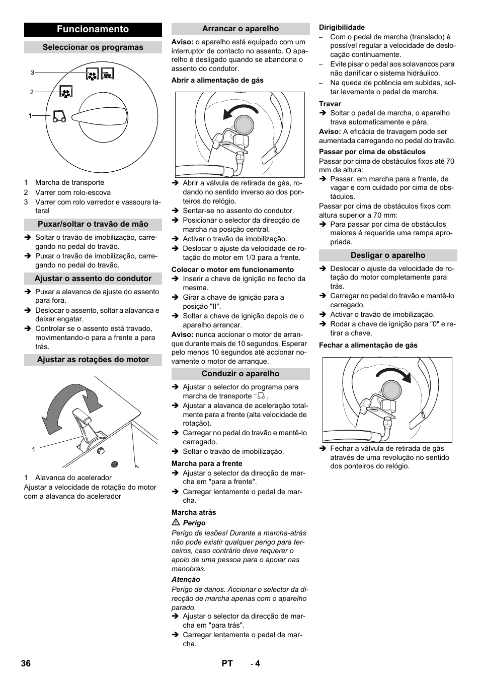 Funcionamento | Karcher KM 150-500 LPG User Manual | Page 36 / 148