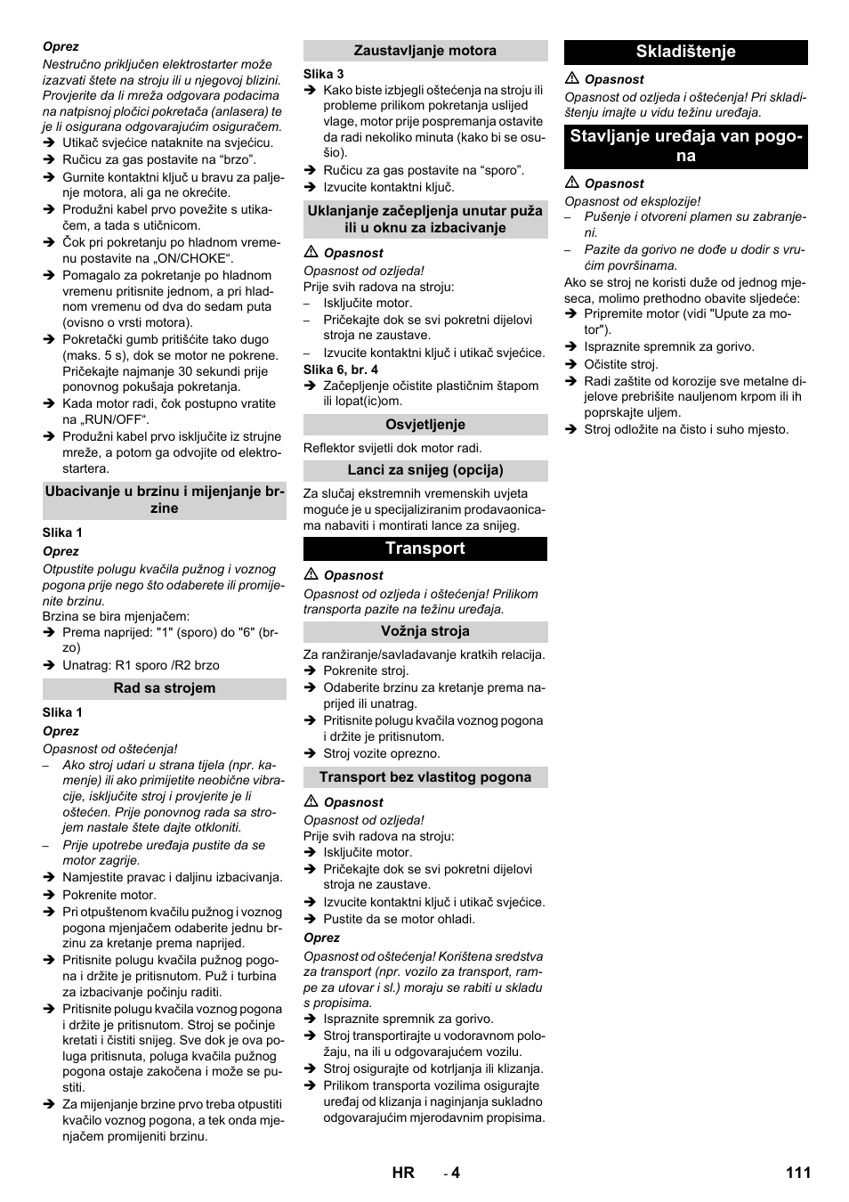 Transport, Skladištenje stavljanje uređaja van pogo- na | Karcher STH 10-76 W User Manual | Page 111 / 136