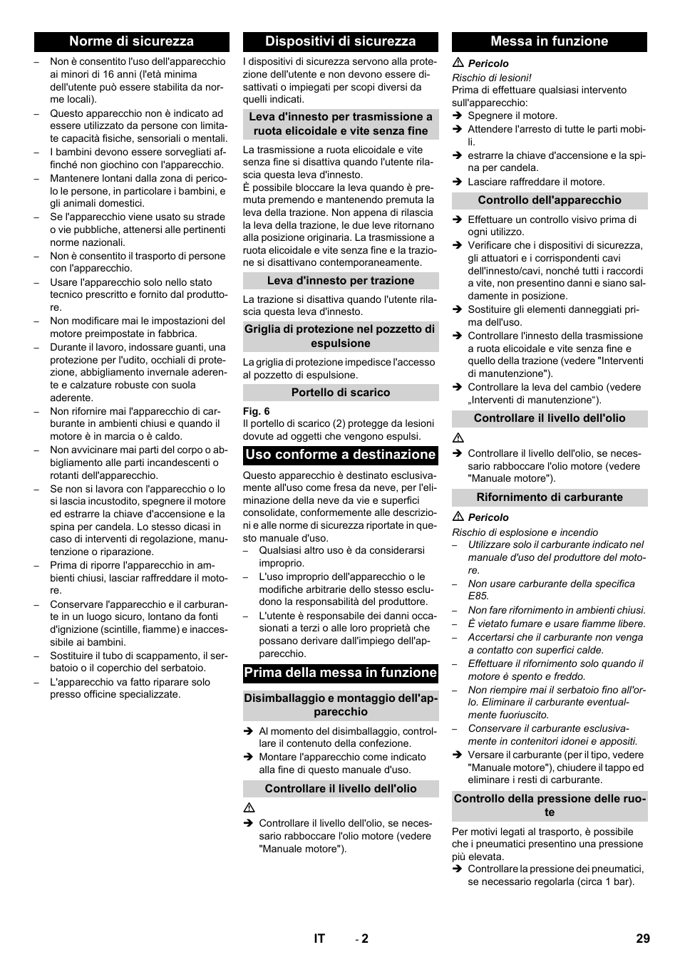 Norme di sicurezza dispositivi di sicurezza, Messa in funzione | Karcher STH 10-76 W User Manual | Page 29 / 136