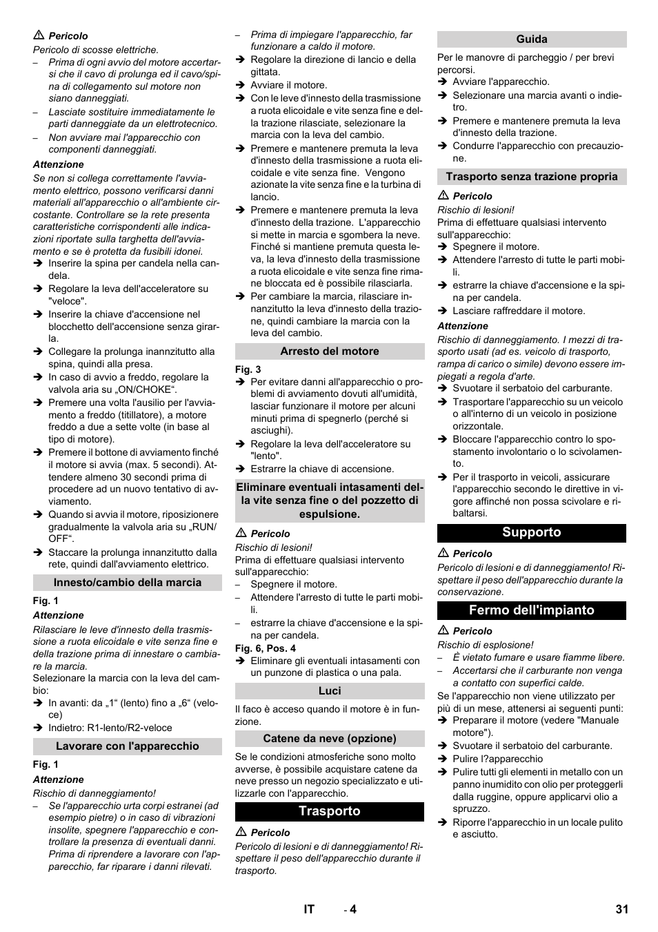 Trasporto, Supporto fermo dell'impianto | Karcher STH 10-76 W User Manual | Page 31 / 136