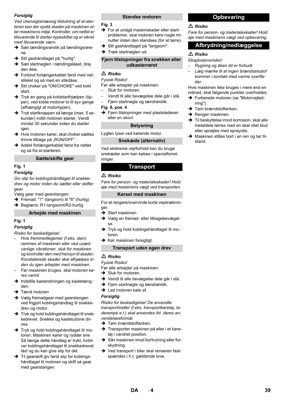 Transport, Opbevaring afbrydning/nedlæggelse | Karcher STH 10-76 W User Manual | Page 39 / 136