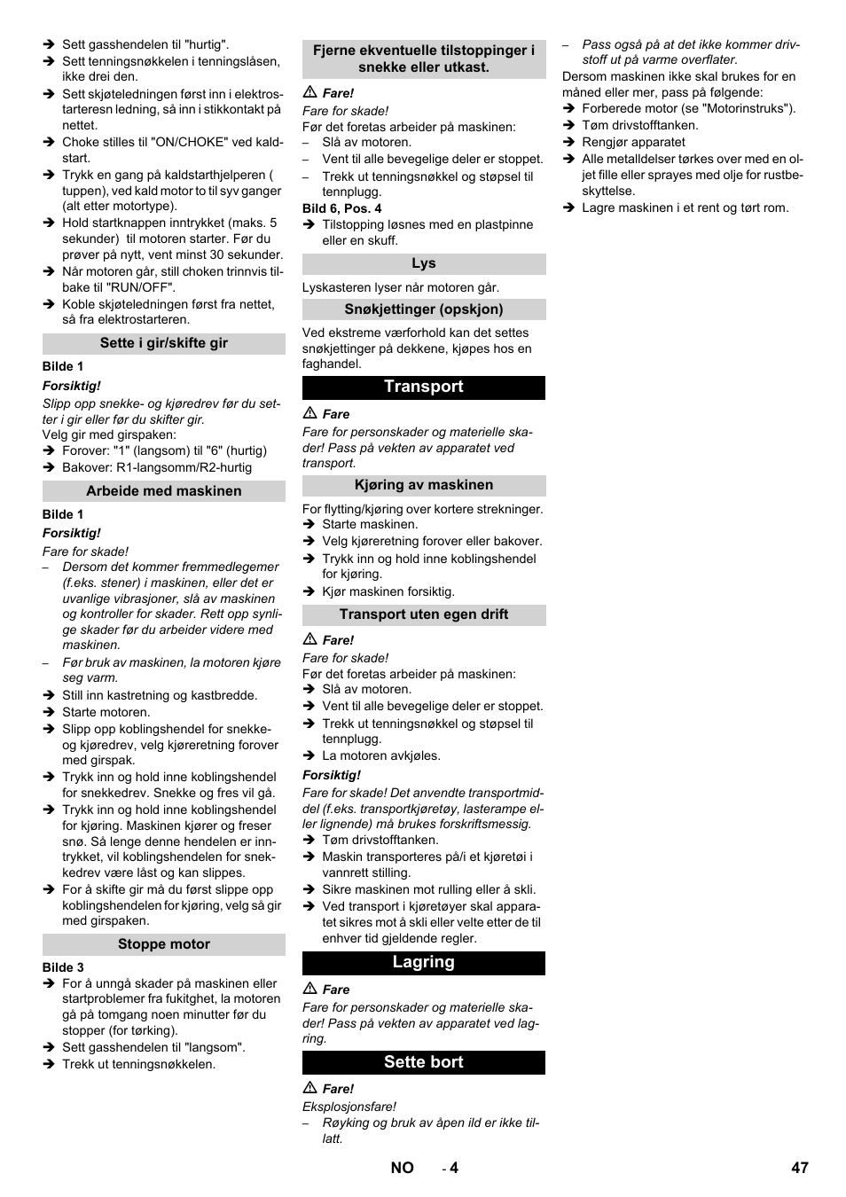 Transport, Lagring sette bort | Karcher STH 10-76 W User Manual | Page 47 / 136