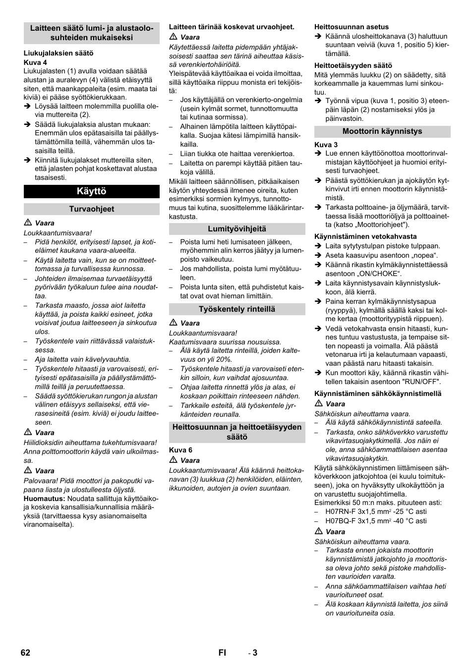 Käyttö | Karcher STH 10-76 W User Manual | Page 62 / 136