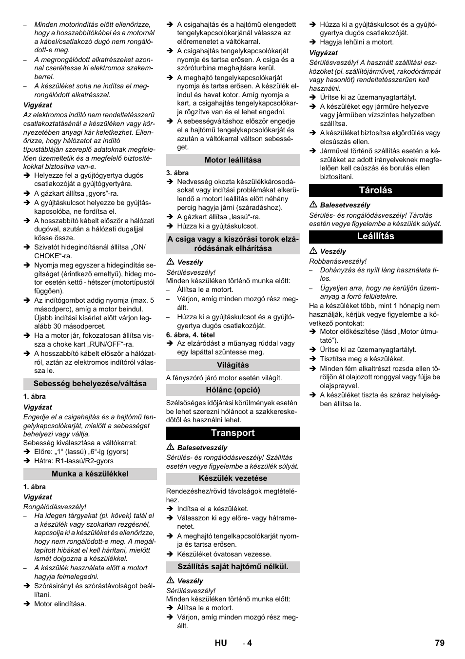Transport, Tárolás leállítás | Karcher STH 10-76 W User Manual | Page 79 / 136