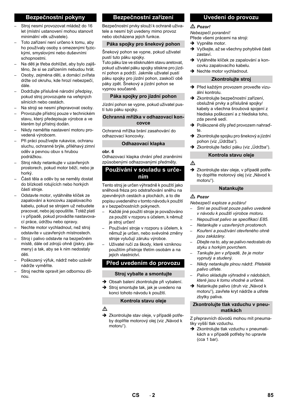 Bezpečnostní pokyny bezpečnostní zařízení, Uvedení do provozu | Karcher STH 10-76 W User Manual | Page 85 / 136