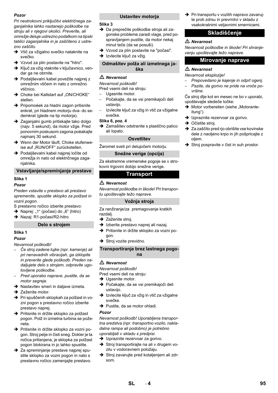 Transport, Skladiščenje mirovanje naprave | Karcher STH 10-76 W User Manual | Page 95 / 136