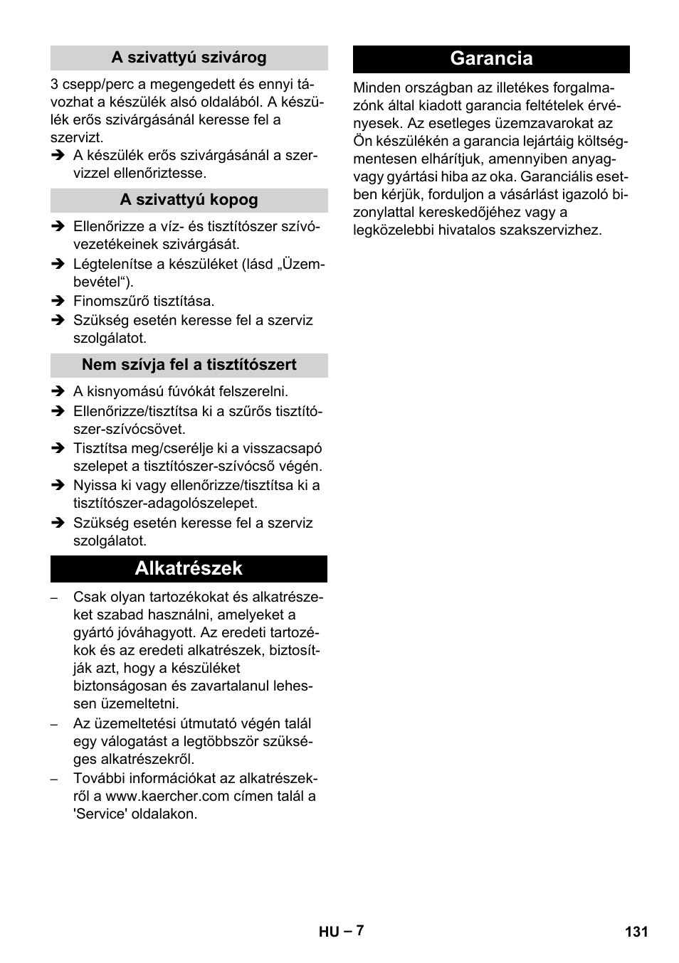 Alkatrészek garancia | Karcher HD 10-25-4 Cage Plus User Manual | Page 131 / 238