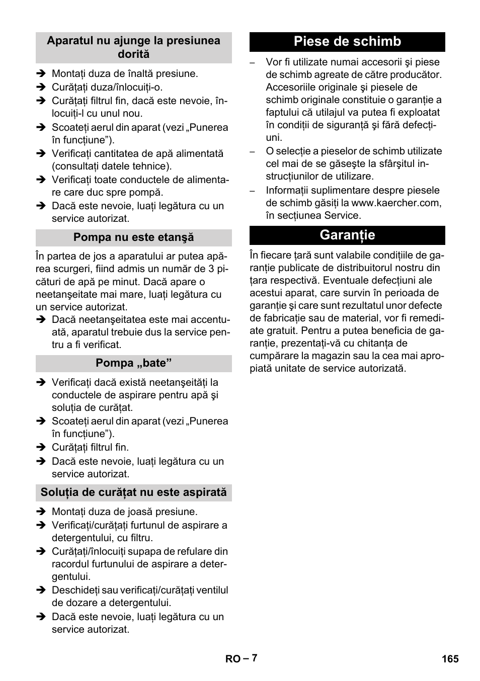 Piese de schimb garanţie | Karcher HD 10-25-4 Cage Plus User Manual | Page 165 / 238
