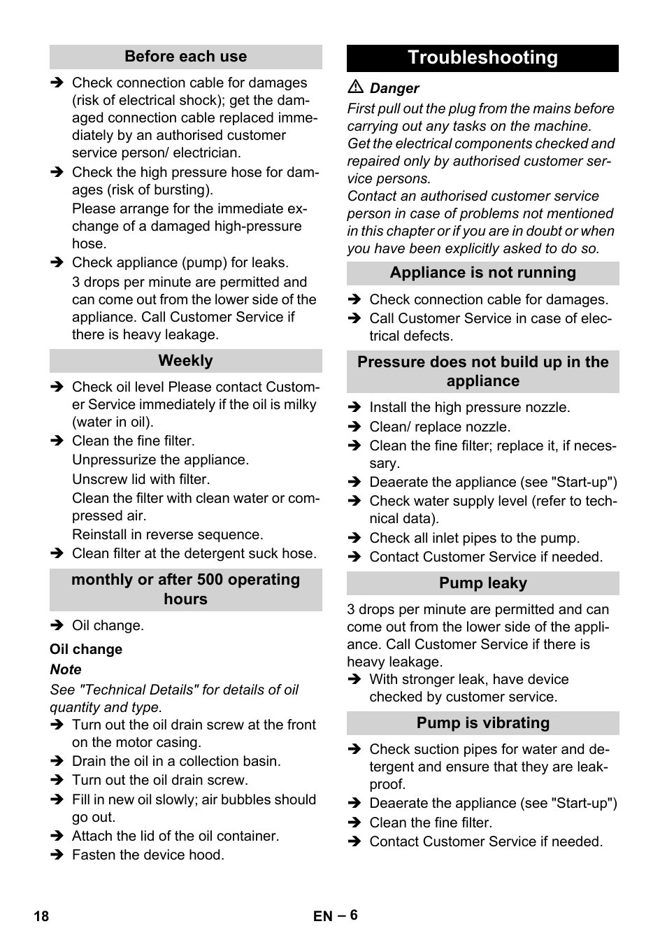 Troubleshooting | Karcher HD 10-25-4 Cage Plus User Manual | Page 18 / 238