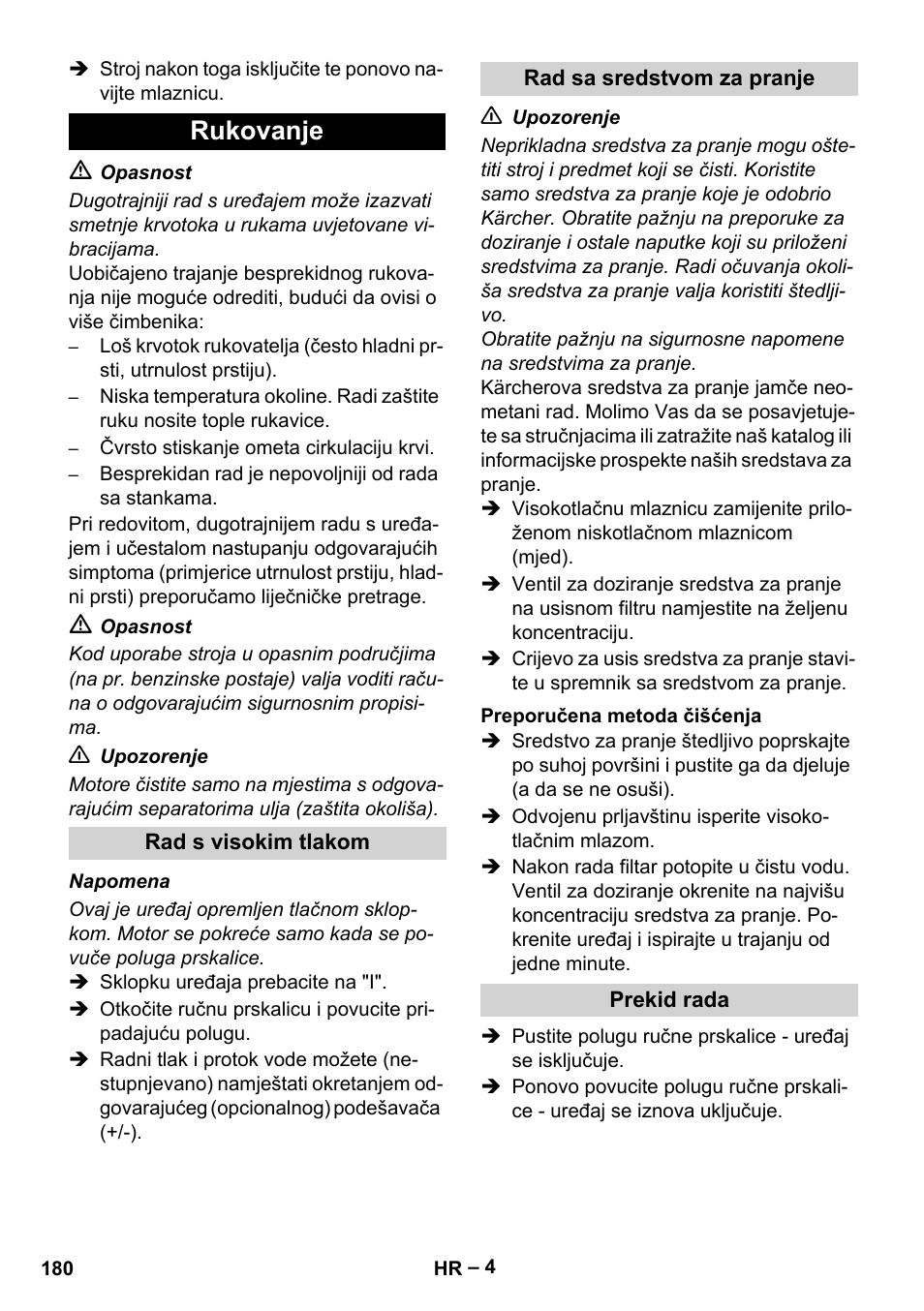 Rukovanje | Karcher HD 10-25-4 Cage Plus User Manual | Page 180 / 238