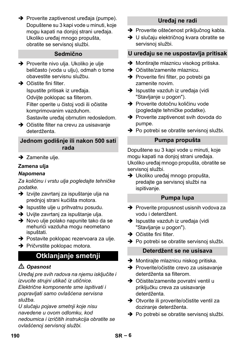 Otklanjanje smetnji | Karcher HD 10-25-4 Cage Plus User Manual | Page 190 / 238