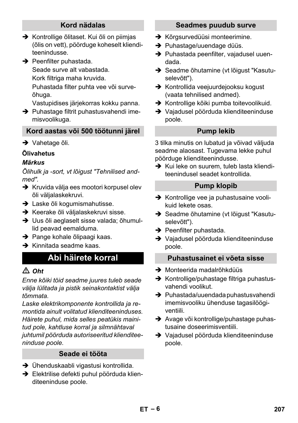 Abi häirete korral | Karcher HD 10-25-4 Cage Plus User Manual | Page 207 / 238