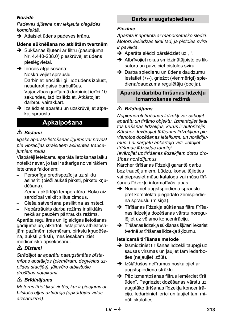 Apkalpošana | Karcher HD 10-25-4 Cage Plus User Manual | Page 213 / 238