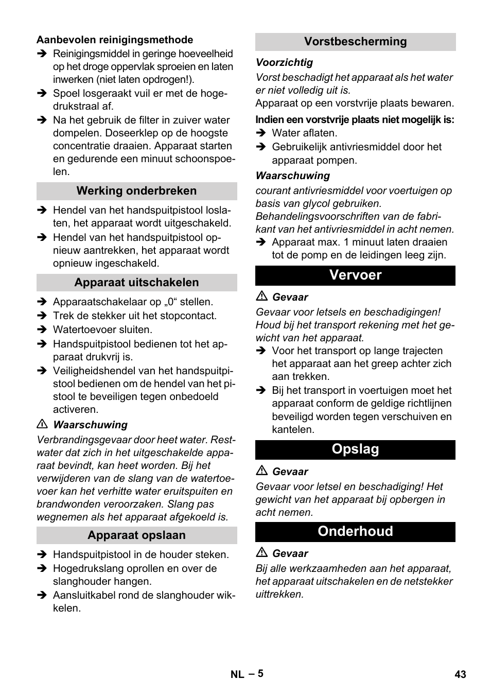 Vervoer opslag onderhoud | Karcher HD 10-25-4 Cage Plus User Manual | Page 43 / 238