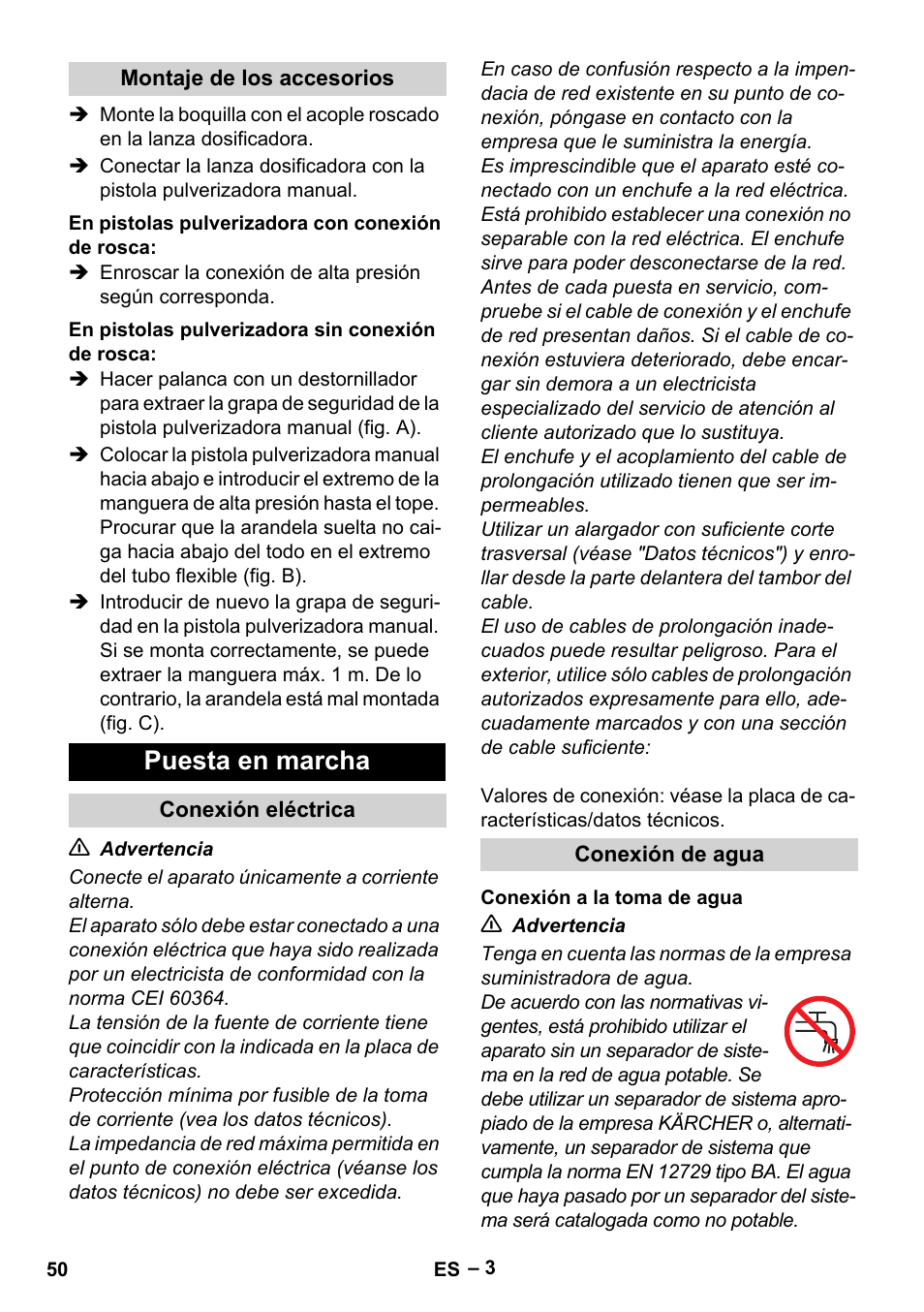 Puesta en marcha | Karcher HD 10-25-4 Cage Plus User Manual | Page 50 / 238