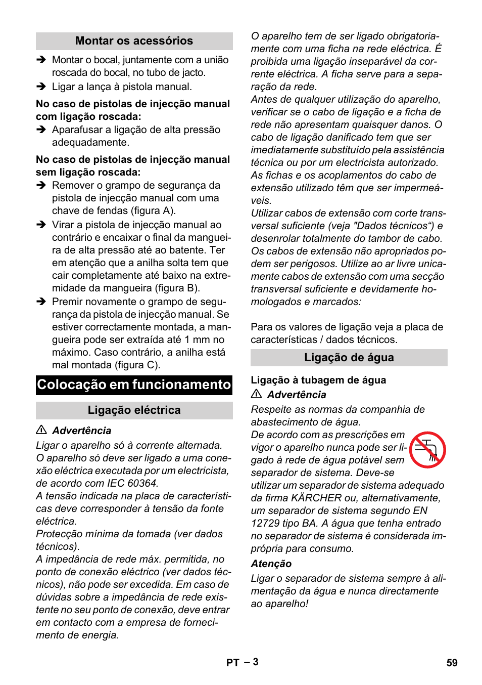 Colocação em funcionamento | Karcher HD 10-25-4 Cage Plus User Manual | Page 59 / 238