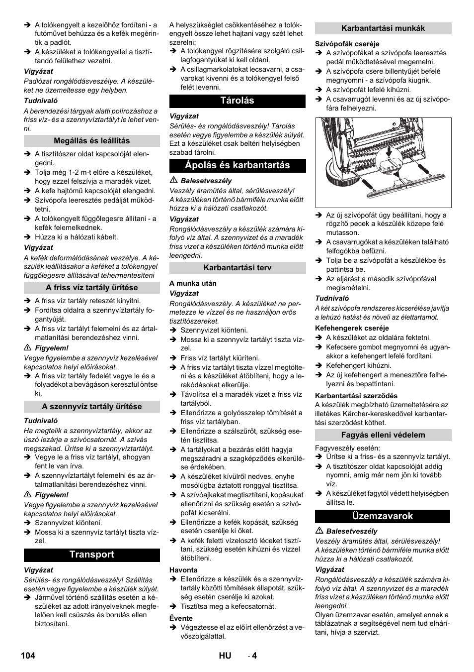 Transport tárolás ápolás és karbantartás, Üzemzavarok | Karcher BR 40-10C ADV User Manual | Page 104 / 196