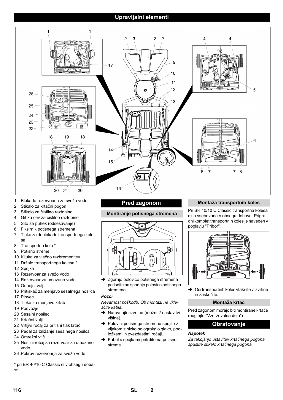 Upravljalni elementi pred zagonom, Obratovanje | Karcher BR 40-10C ADV User Manual | Page 116 / 196