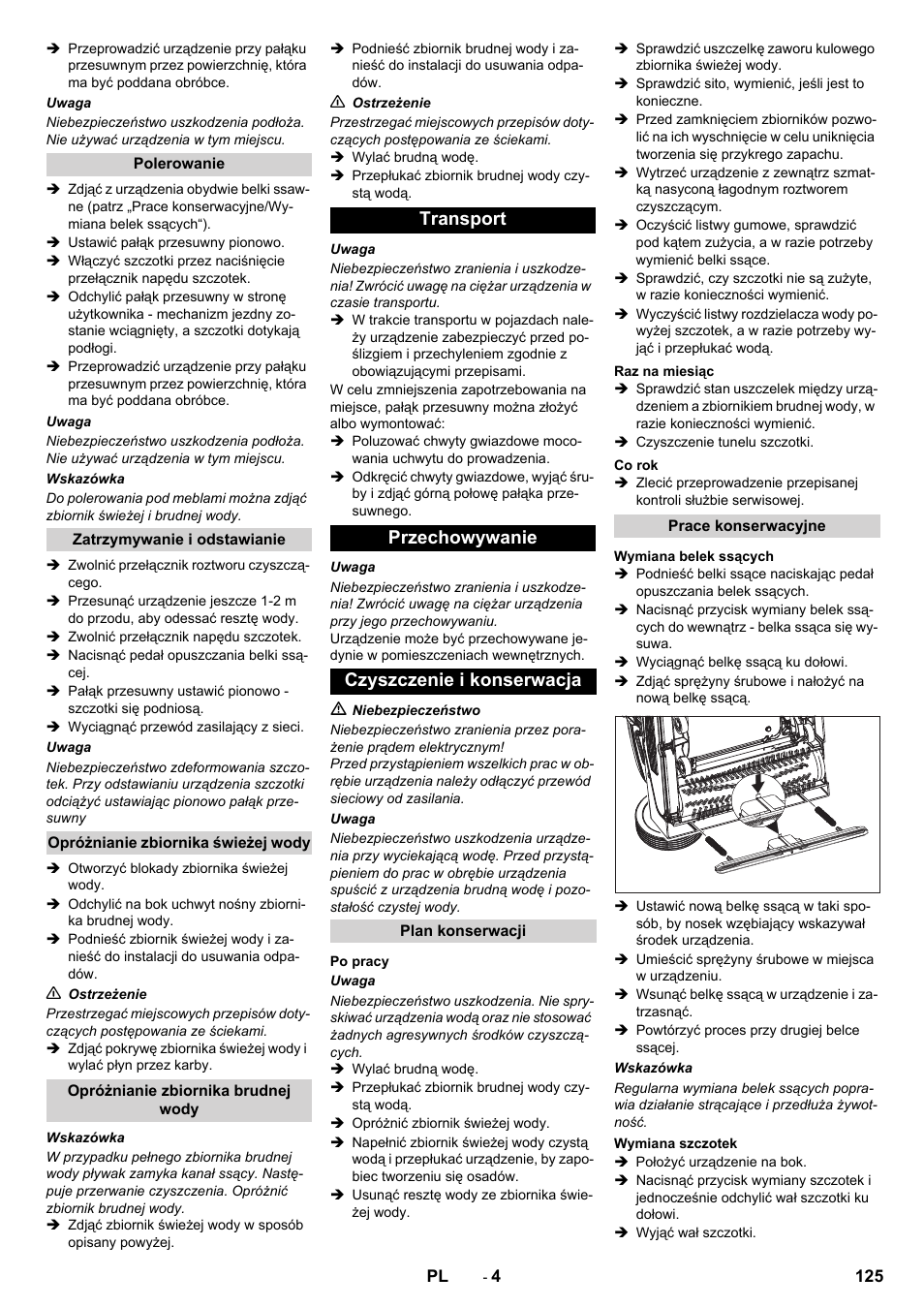 Transport przechowywanie czyszczenie i konserwacja | Karcher BR 40-10C ADV User Manual | Page 125 / 196