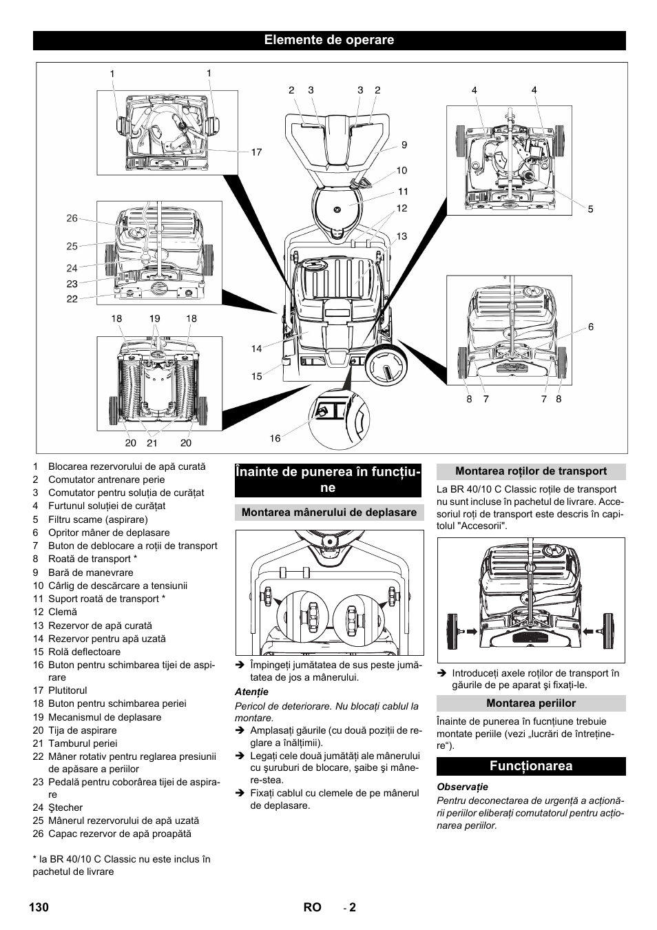 Funcţionarea | Karcher BR 40-10C ADV User Manual | Page 130 / 196