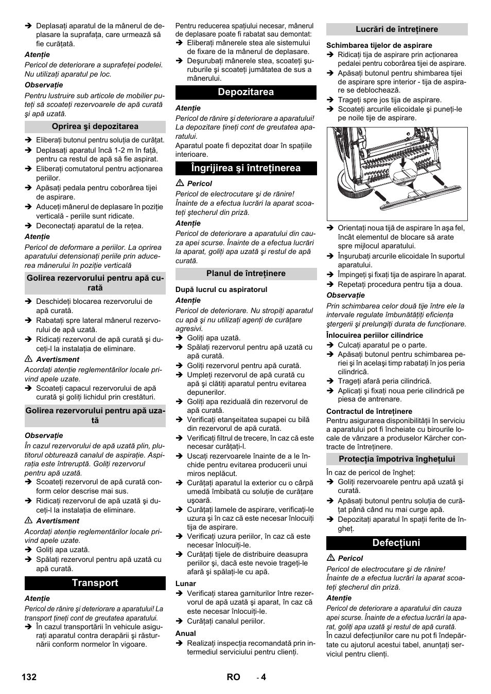 Transport depozitarea îngrijirea şi întreţinerea, Defecţiuni | Karcher BR 40-10C ADV User Manual | Page 132 / 196