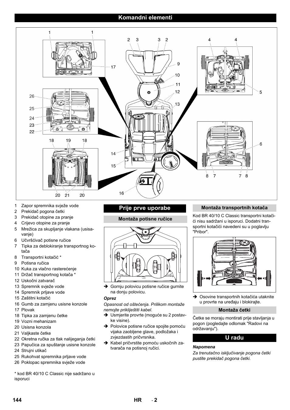 Komandni elementi prije prve uporabe, U radu | Karcher BR 40-10C ADV User Manual | Page 144 / 196