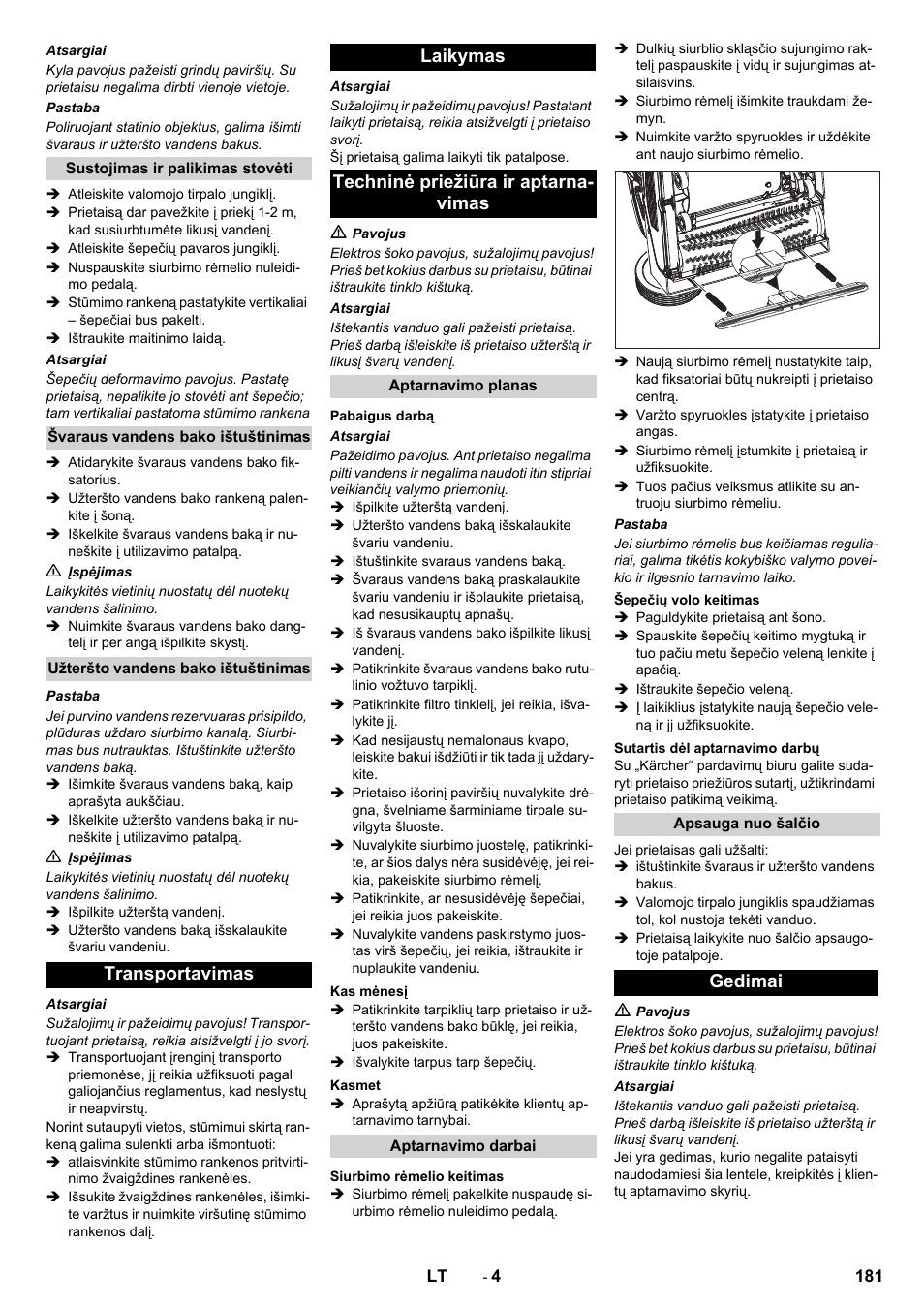 Gedimai | Karcher BR 40-10C ADV User Manual | Page 181 / 196