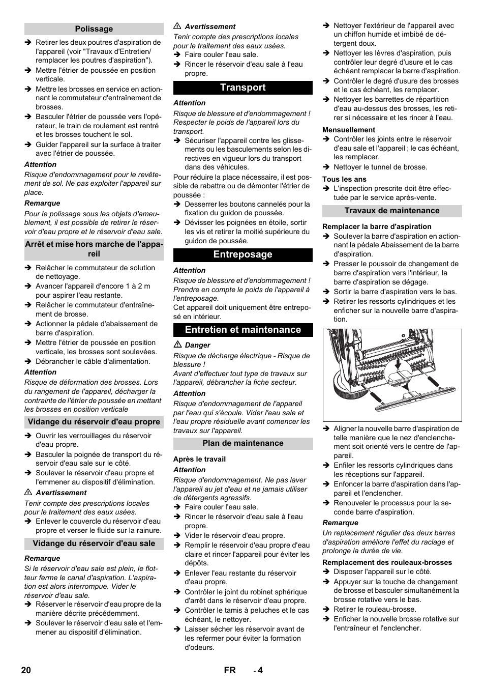 Transport entreposage entretien et maintenance | Karcher BR 40-10C ADV User Manual | Page 20 / 196