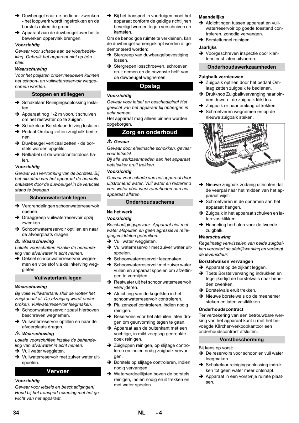 Vervoer opslag zorg en onderhoud | Karcher BR 40-10C ADV User Manual | Page 34 / 196