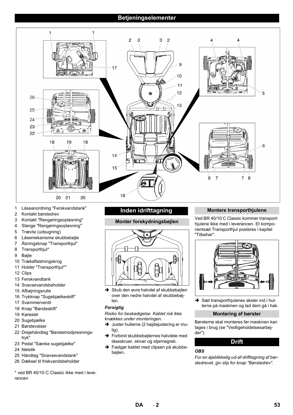 Betjeningselementer inden idrifttagning, Drift | Karcher BR 40-10C ADV User Manual | Page 53 / 196