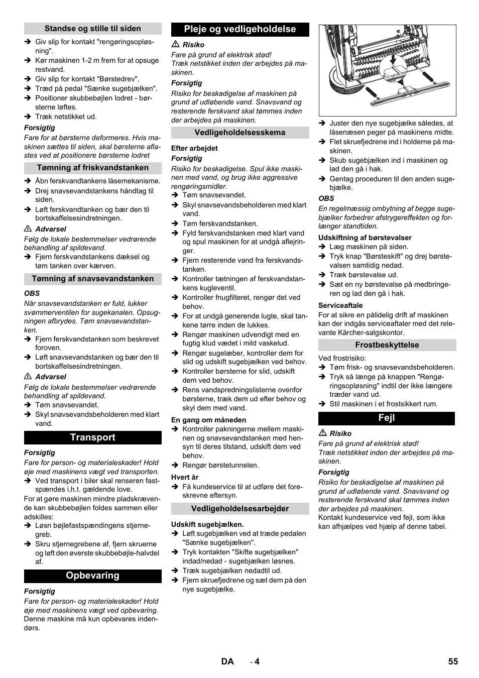 Transport opbevaring pleje og vedligeholdelse, Fejl | Karcher BR 40-10C ADV User Manual | Page 55 / 196