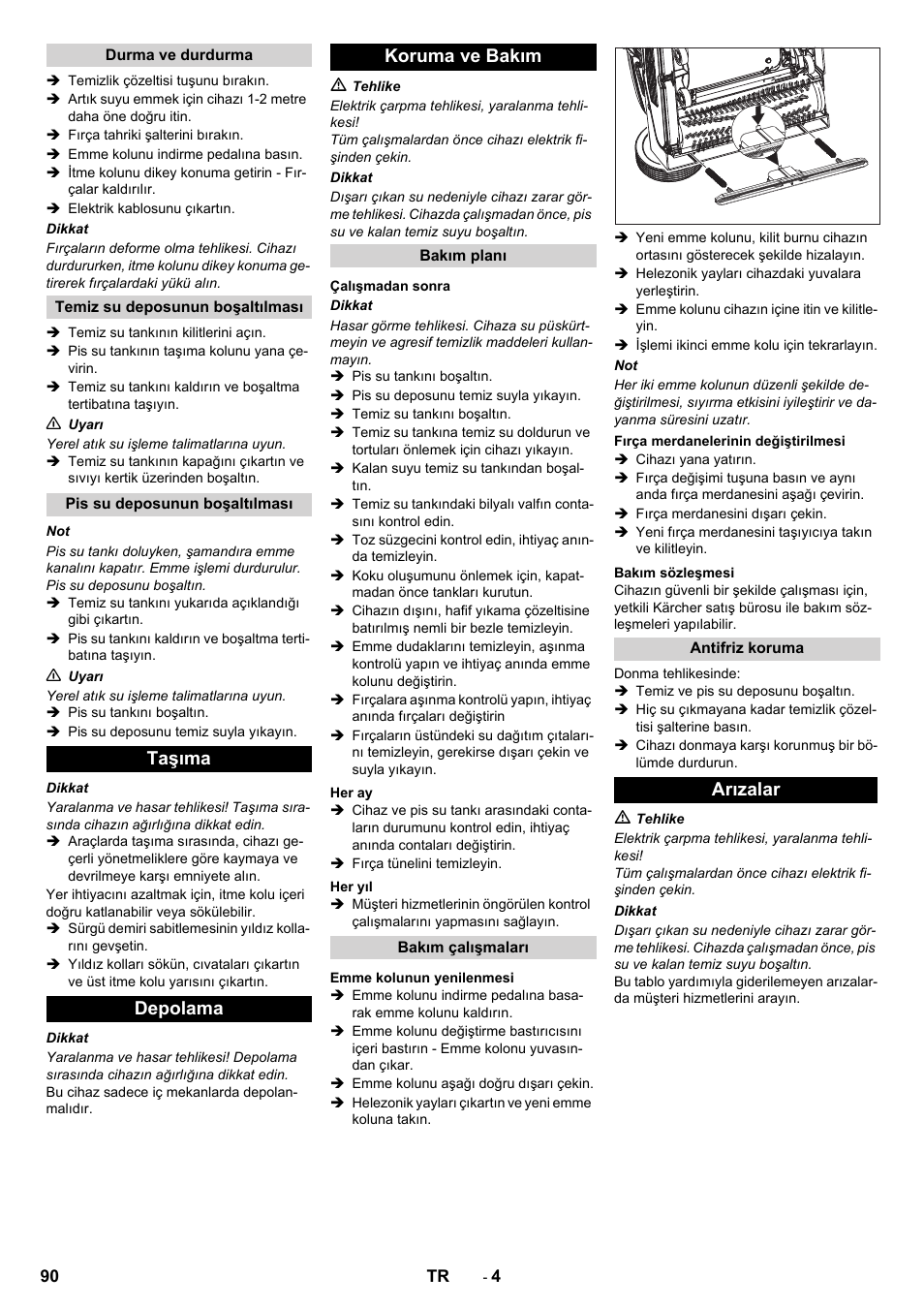 Taşıma depolama koruma ve bakım, Arızalar | Karcher BR 40-10C ADV User Manual | Page 90 / 196