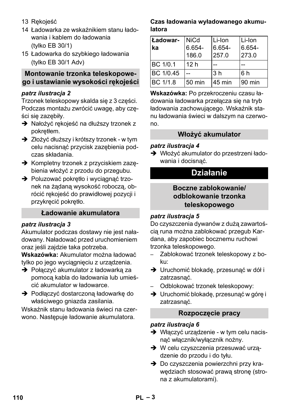 Działanie | Karcher EB 30-1 Li-Ion User Manual | Page 110 / 180