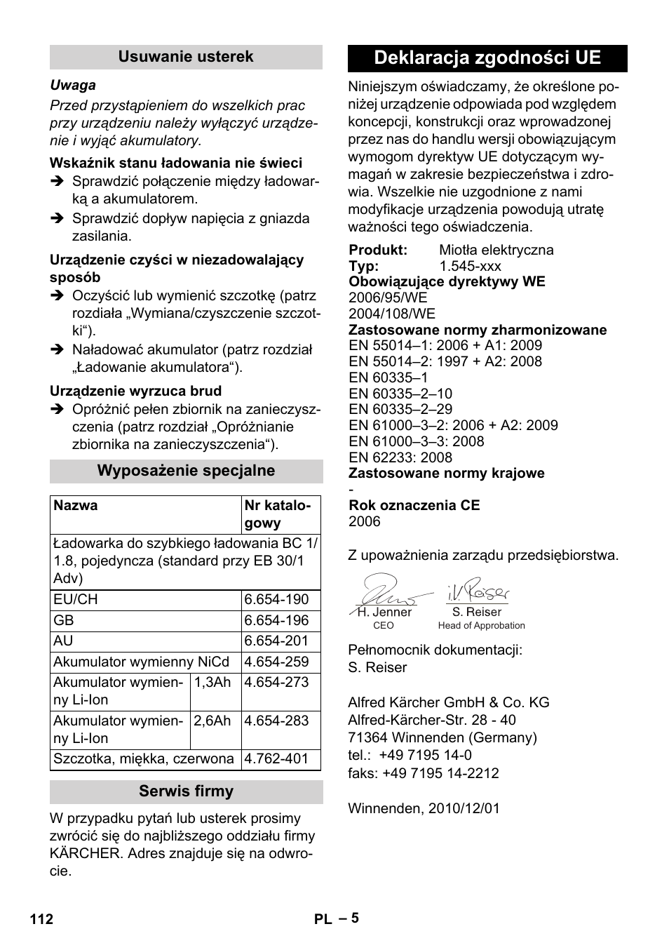 Deklaracja zgodności ue | Karcher EB 30-1 Li-Ion User Manual | Page 112 / 180