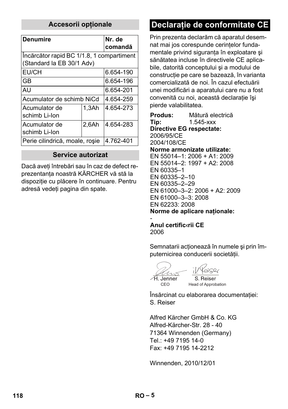 Declaraţie de conformitate ce | Karcher EB 30-1 Li-Ion User Manual | Page 118 / 180