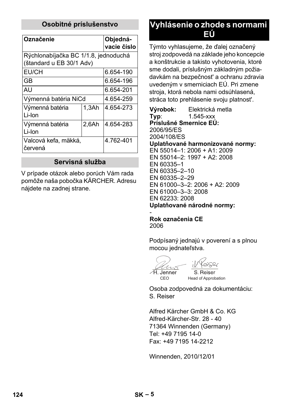 Vyhlásenie o zhode s normami eú | Karcher EB 30-1 Li-Ion User Manual | Page 124 / 180