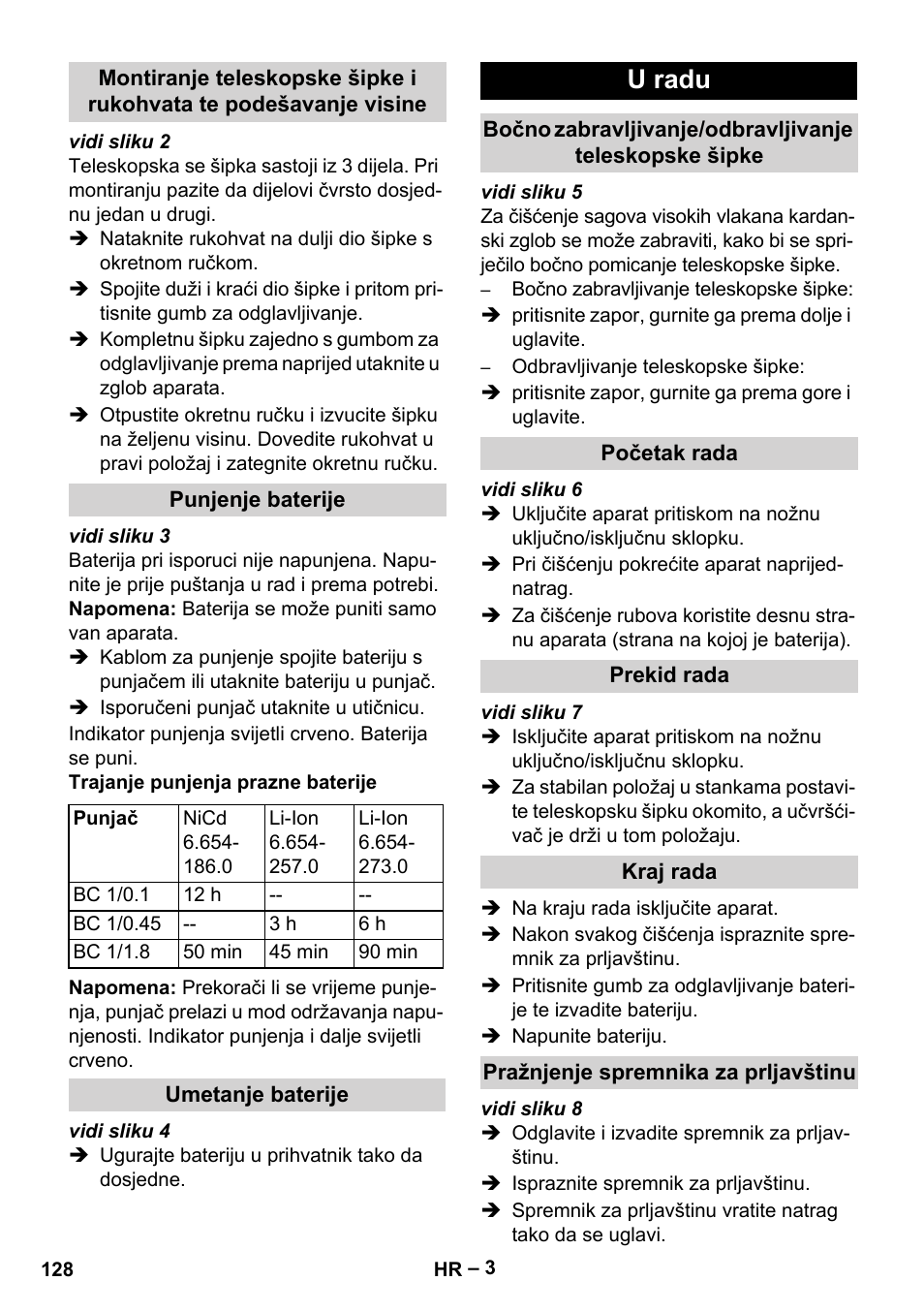 U radu | Karcher EB 30-1 Li-Ion User Manual | Page 128 / 180