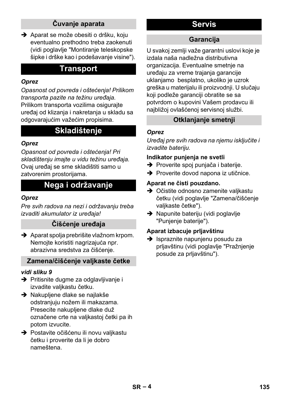 Transport skladištenje nega i održavanje, Servis | Karcher EB 30-1 Li-Ion User Manual | Page 135 / 180
