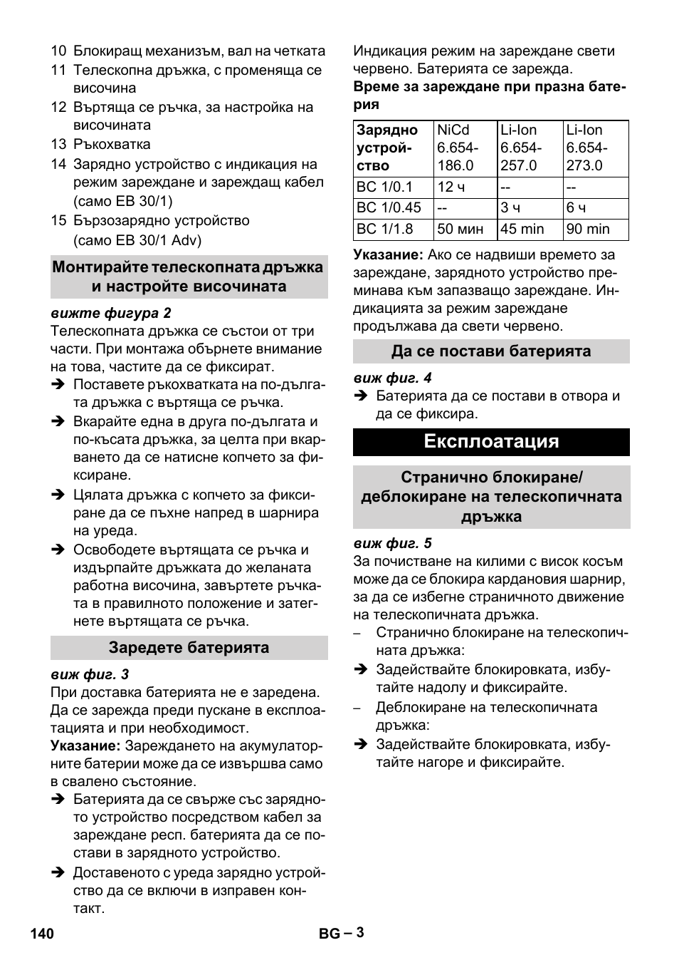 Експлоатация | Karcher EB 30-1 Li-Ion User Manual | Page 140 / 180