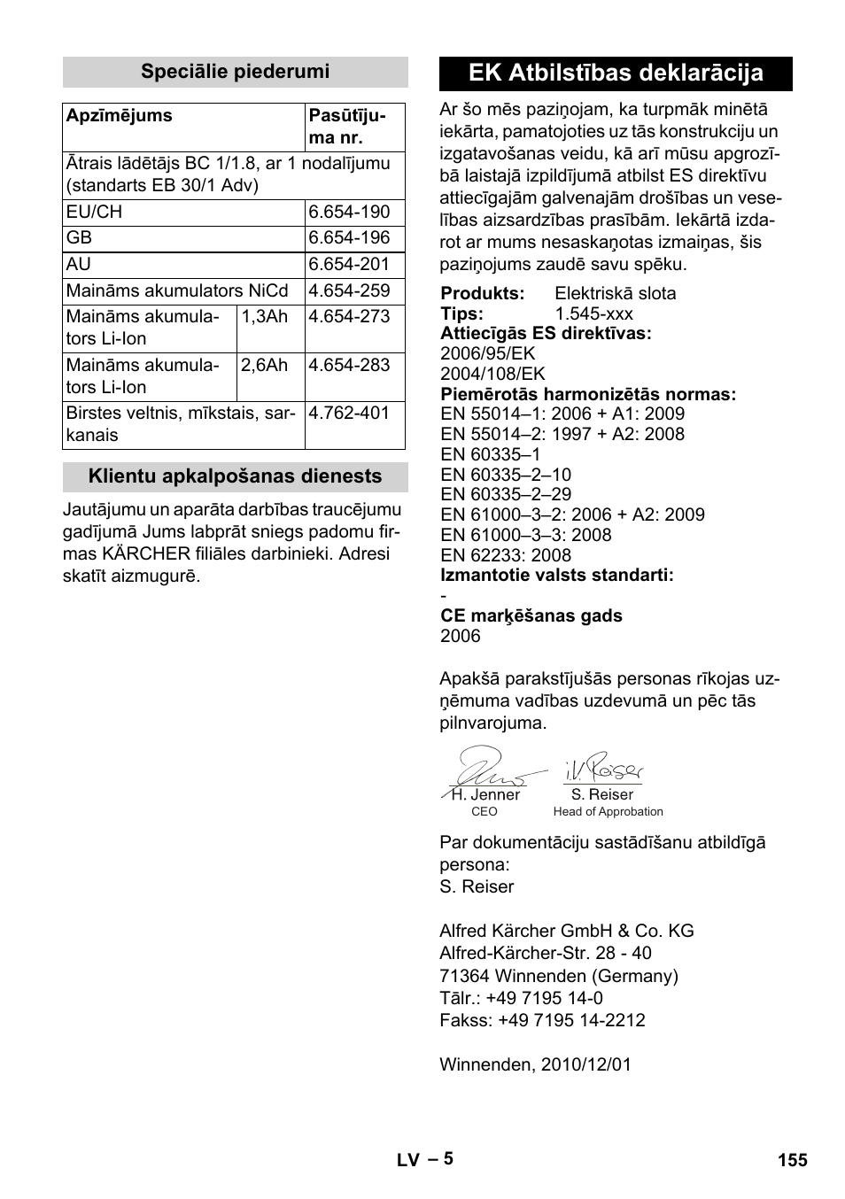 Ek atbilstības deklarācija | Karcher EB 30-1 Li-Ion User Manual | Page 155 / 180