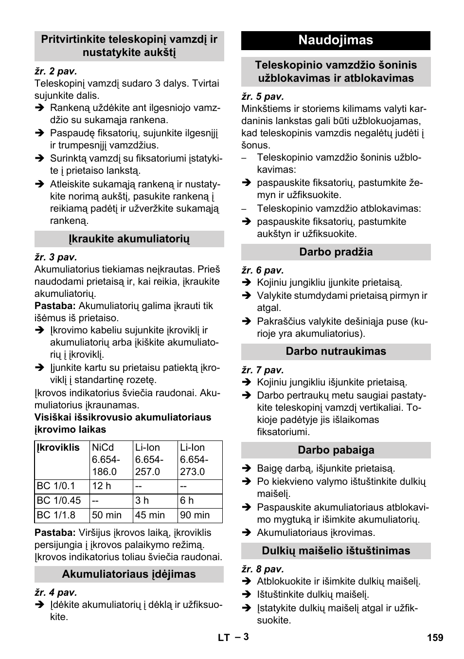 Naudojimas | Karcher EB 30-1 Li-Ion User Manual | Page 159 / 180