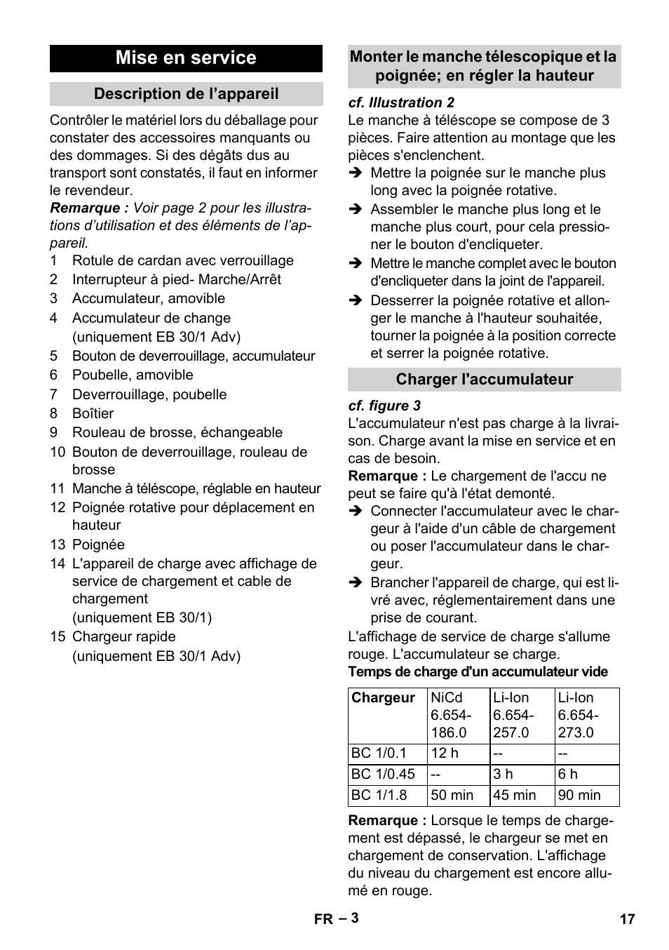 Mise en service | Karcher EB 30-1 Li-Ion User Manual | Page 17 / 180