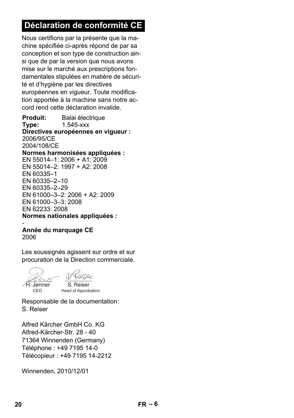 Déclaration de conformité ce | Karcher EB 30-1 Li-Ion User Manual | Page 20 / 180