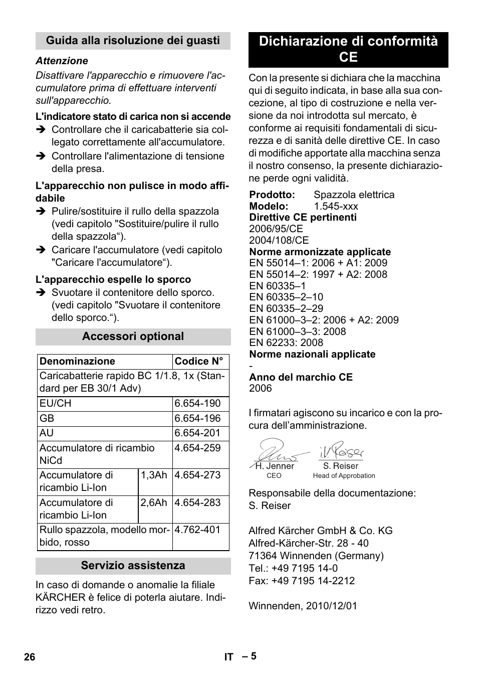 Dichiarazione di conformità ce | Karcher EB 30-1 Li-Ion User Manual | Page 26 / 180