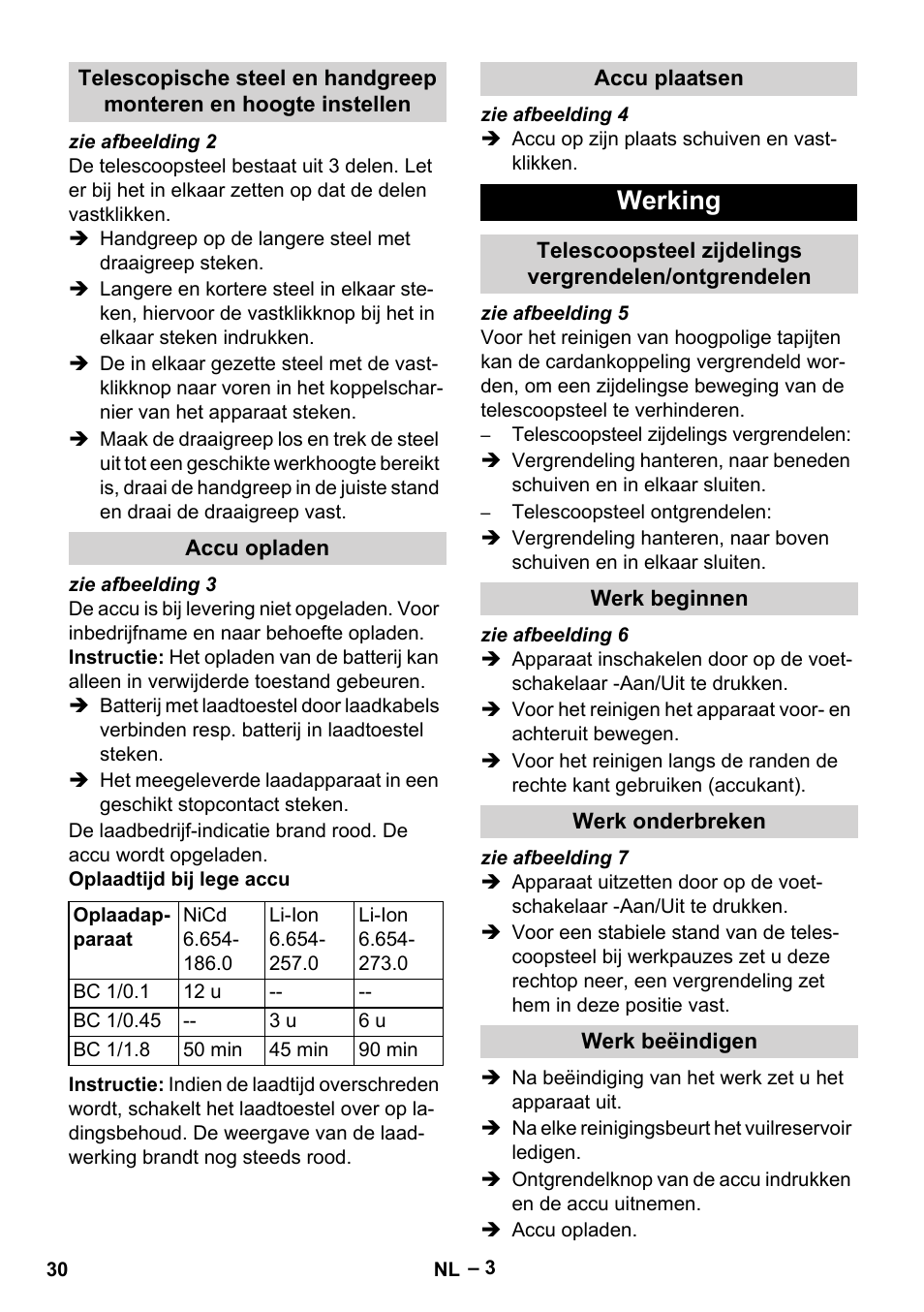 Werking | Karcher EB 30-1 Li-Ion User Manual | Page 30 / 180