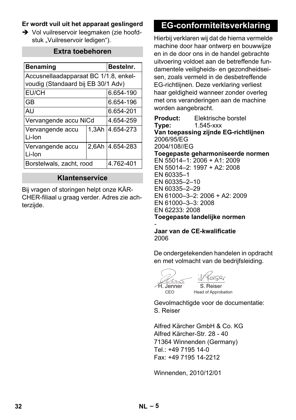 Eg-conformiteitsverklaring | Karcher EB 30-1 Li-Ion User Manual | Page 32 / 180