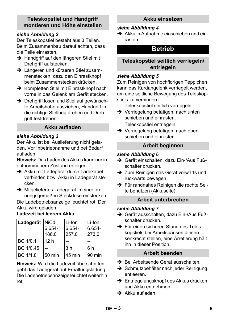 Betrieb | Karcher EB 30-1 Li-Ion User Manual | Page 5 / 180