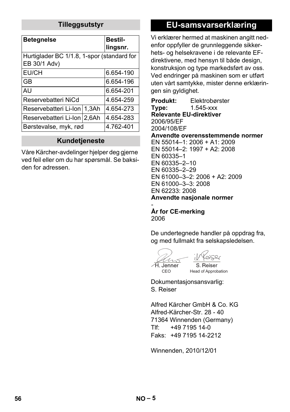 Eu-samsvarserklæring | Karcher EB 30-1 Li-Ion User Manual | Page 56 / 180
