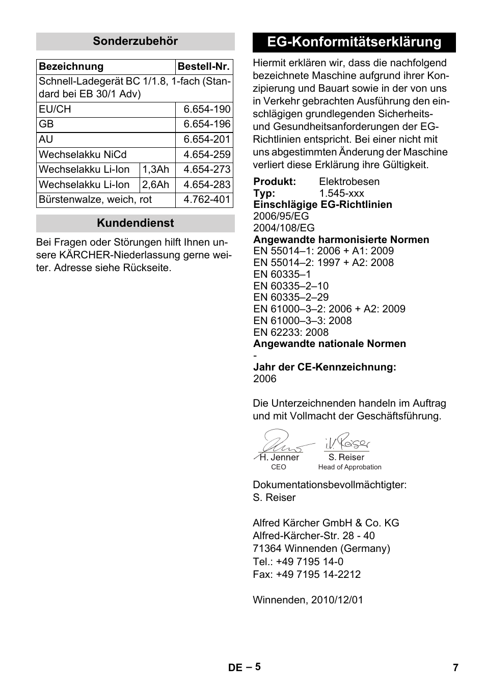 Eg-konformitätserklärung | Karcher EB 30-1 Li-Ion User Manual | Page 7 / 180